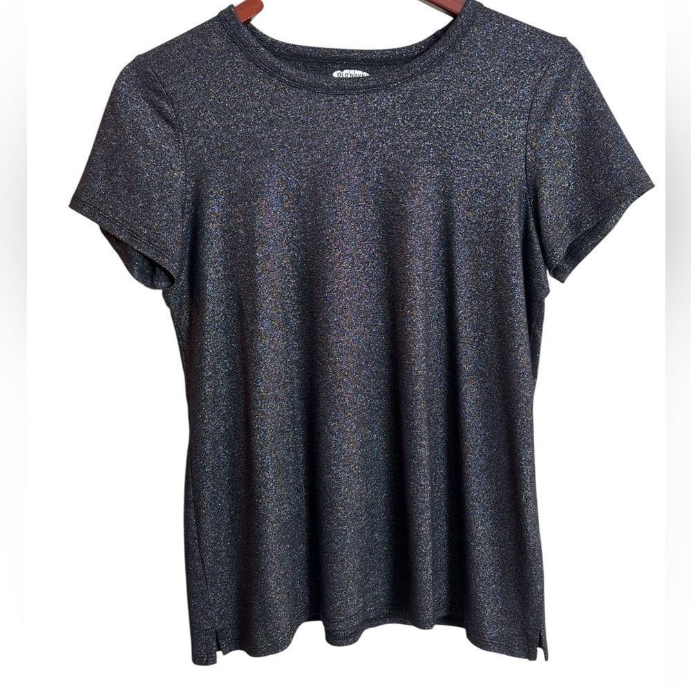 Old Navy Partee Glitter Black Short Sleeve Tee T-shirt Oil Slick Size Medium